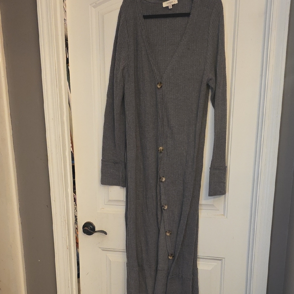 Umgee Ribbed Knit Button-Up Dress in Gray